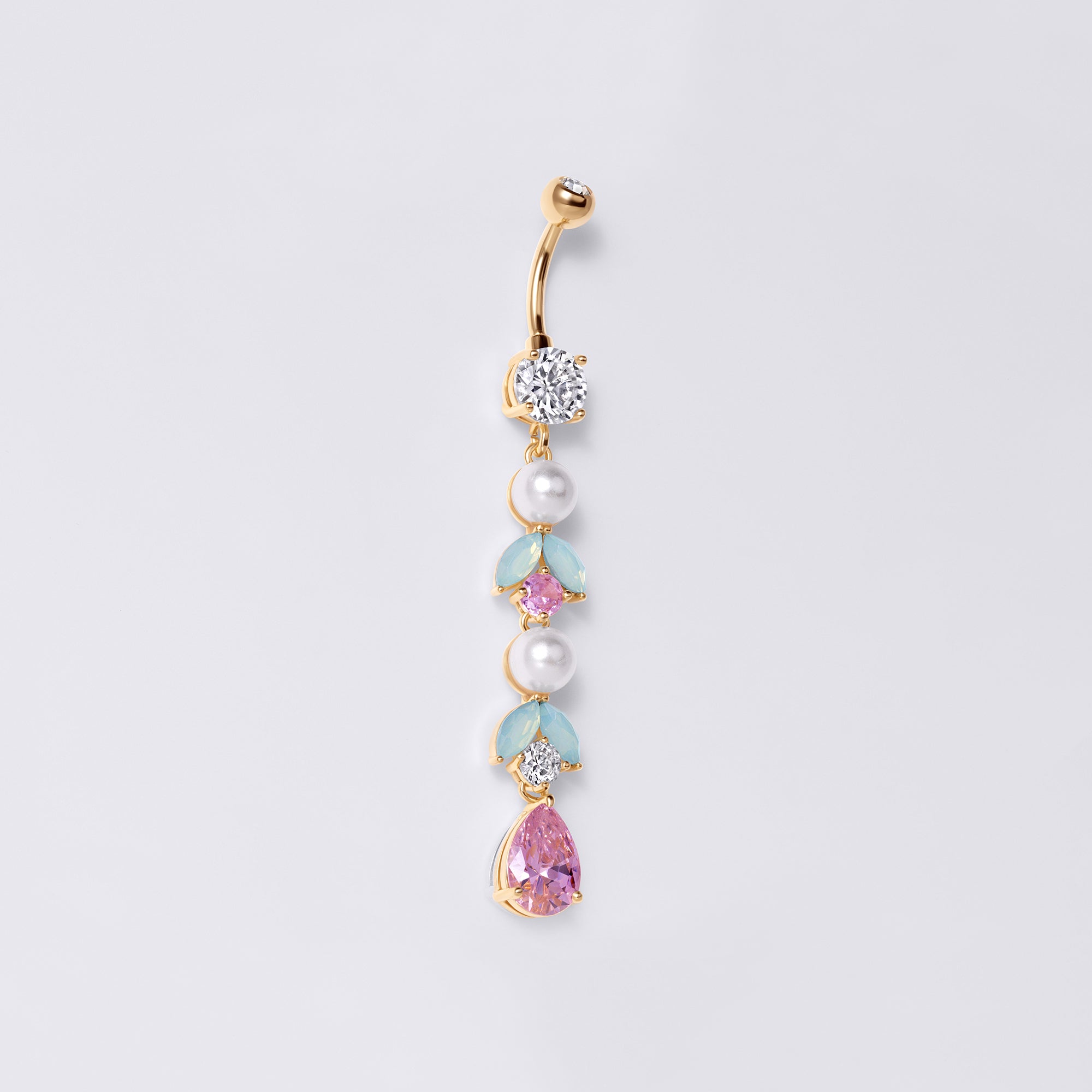 Pearl Leaf Drop Belly Button Ring