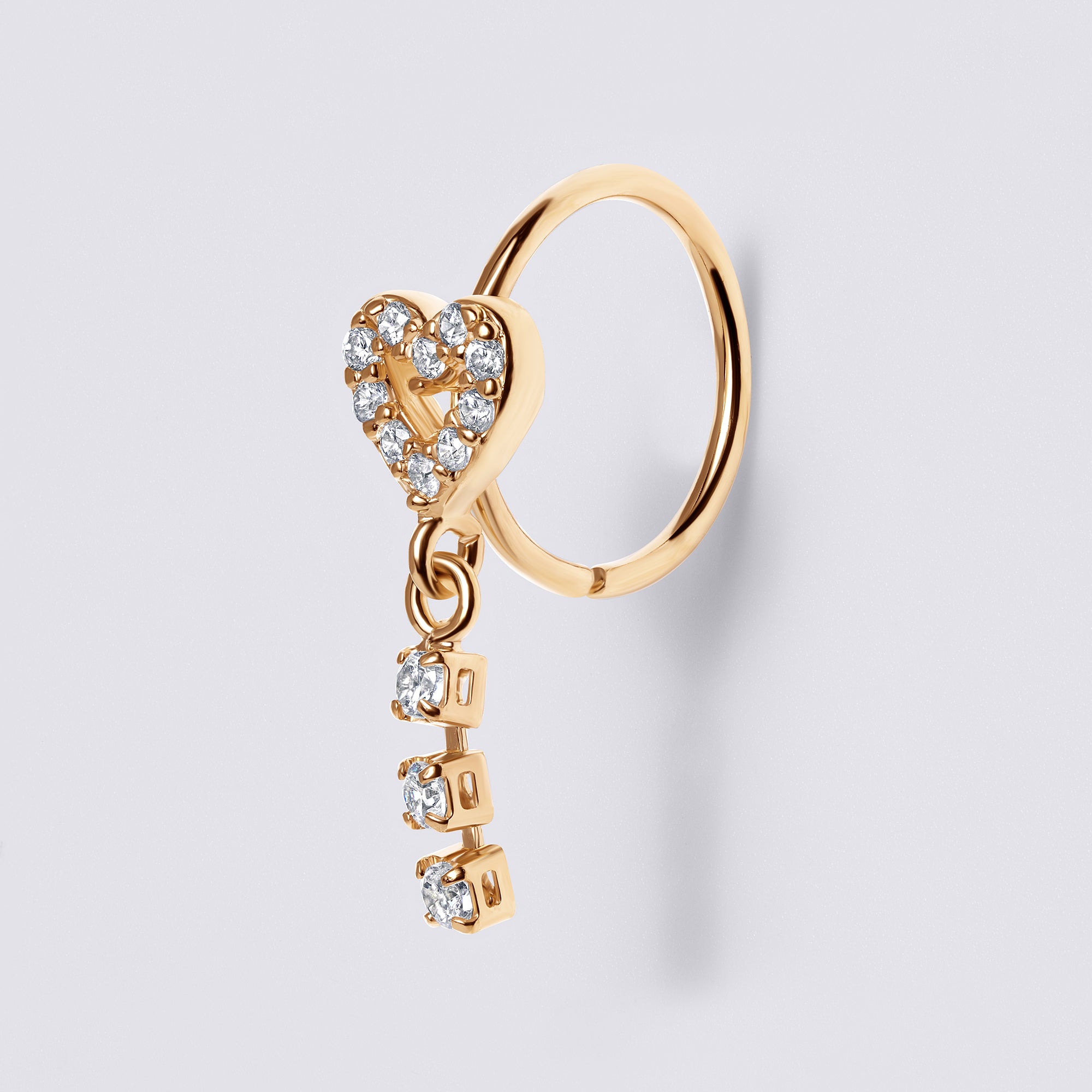 Heart Dangle Chain Nose Ring