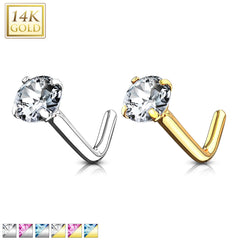 20G Gold Clear Top L Shape Nose Stud. Nose Piercing. Nose Stud