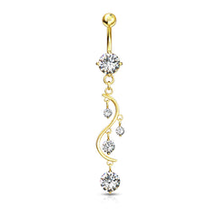 Gold Multi Gem Vine Dangling Belly Button Ring