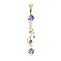 Gold Multi Gem Vine Dangling Belly Button Ring
