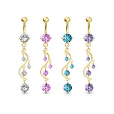Gold Multi Gem Vine Dangling Belly Button Ring