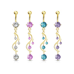 Gold Multi Gem Vine Dangling Belly Button Ring