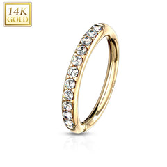 14K Real Gold Clear Gems Half Circle Bendable Nose Hoop. Cartilage Hoop. Eyebrow Piercing.
