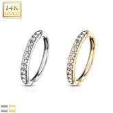 14K Real Gold Clear Gems Half Circle Bendable Nose Hoop. Cartilage Hoop. Eyebrow Piercing.