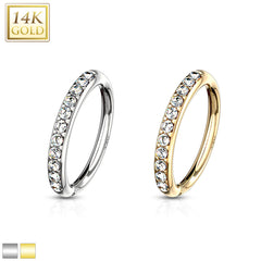 14K Real Gold Clear Gems Half Circle Bendable Nose Hoop. Cartilage Hoop. Eyebrow Piercing.
