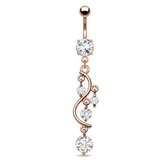 Gold Multi Gem Vine Dangling Belly Button Ring