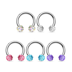 16G Tanzanite Crystals Paved Balls Septum Horseshoe Hoop.