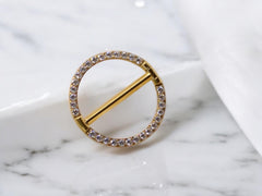 Gold Titanium Nipple Ring – 14g CZ Gem Hinged Barbell Jewelry