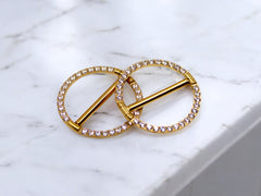 Gold Titanium Nipple Ring – 14g CZ Gem Hinged Barbell Jewelry