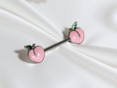Pair of 14G Silver Pink Enamel Peach Ends Nipple Barbell