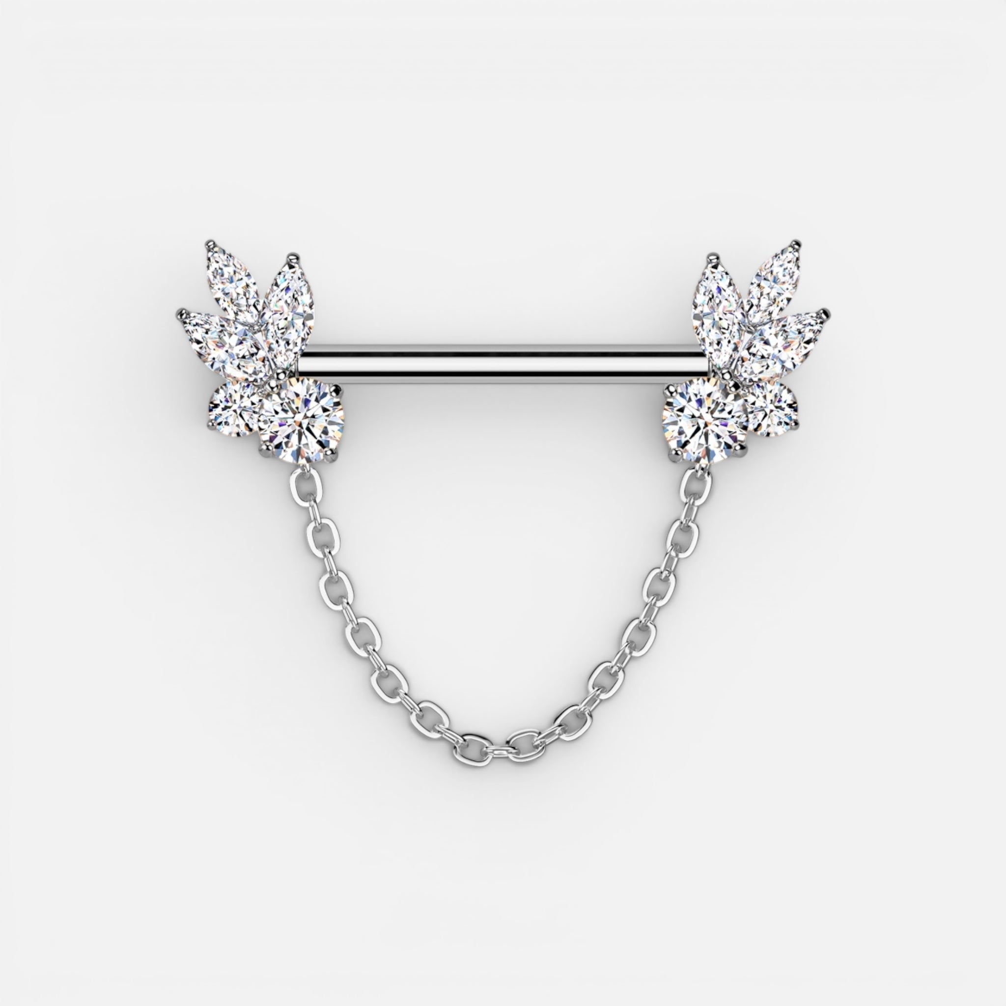 Marquise Cz Dangling Chain Threadless Nipple Barbell