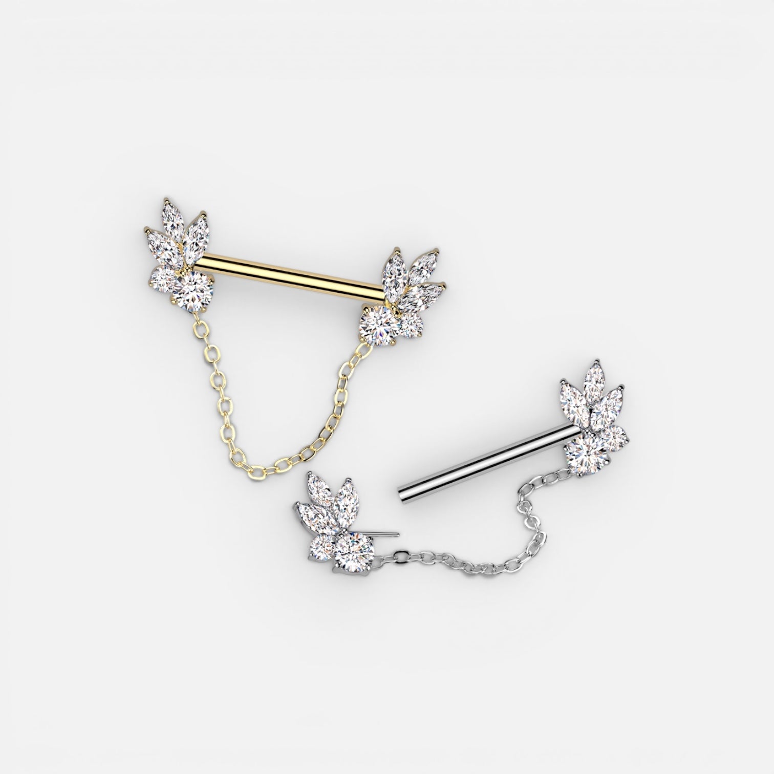 Marquise Cz Dangling Chain Threadless Nipple Barbell