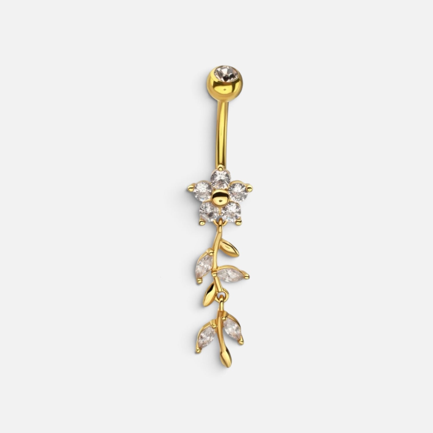 Flower Gem Dangle Belly Button Ring