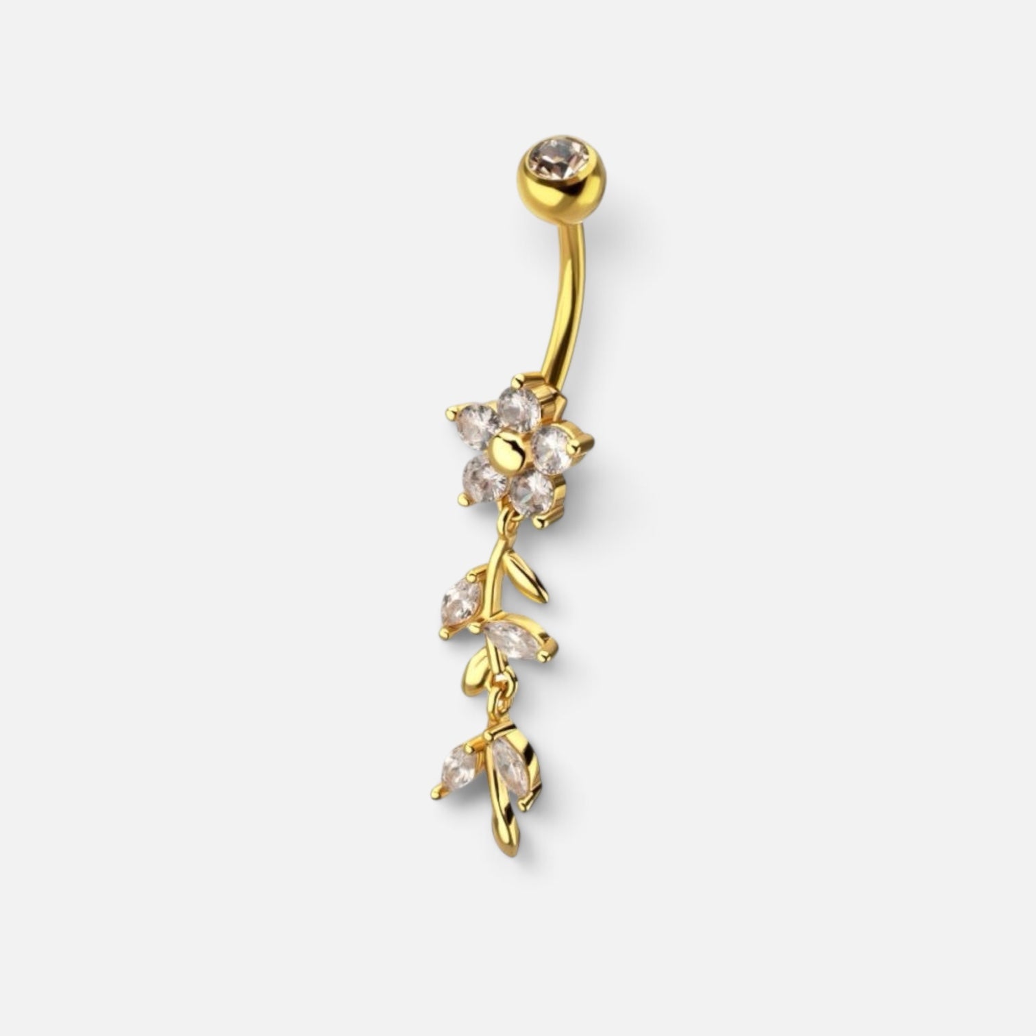 Flower Gem Dangle Belly Button Ring