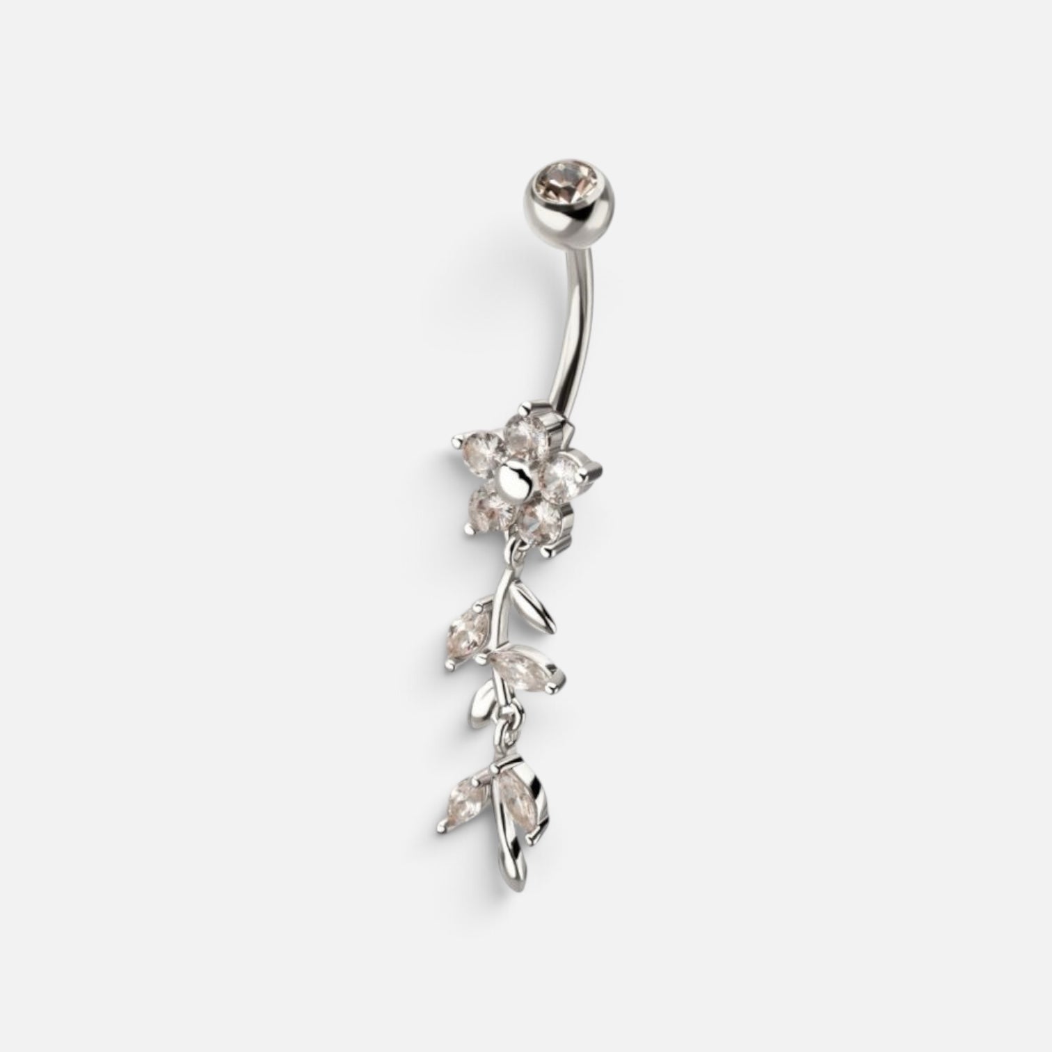 Flower Gem Dangle Belly Button Ring