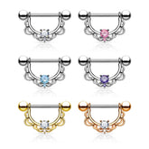 Pair of 14G Clear Gem Filigree Dangle Nipple Barbell