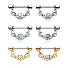 Pair of 14G Clear Gem Filigree Dangle Nipple Barbell
