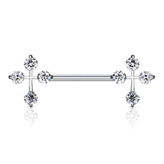 14G Sparkling Stones Cross Ends Nipple Barbells. Nipple Piercings. Nipple Rings. Nipple Jewelry