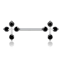14G Sparkling Stones Cross Ends Nipple Barbells. Nipple Piercings. Nipple Rings. Nipple Jewelry
