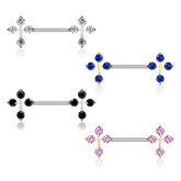14G Sparkling Stones Cross Ends Nipple Barbells. Nipple Piercings. Nipple Rings. Nipple Jewelry