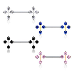 14G Sparkling Stones Cross Ends Nipple Barbells. Nipple Piercings. Nipple Rings. Nipple Jewelry