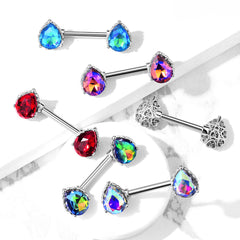 Pair of 14G Sparkling Multicolor Effect Teardrop Stones Nipple Barbells. Nipple Piercing. Nipple Rings. Nipple Jewelry