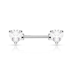Pair of 14G Silver Sparkling Heart Gems Nipple Barbells.Nipple Piercing. Nipple Rings. Nipple Jewelry. Body Jewelry.Heart Nipple Ring