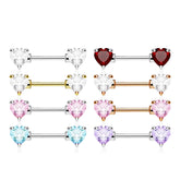 Pair of 14G Silver Sparkling Heart Gems Nipple Barbells.Nipple Piercing. Nipple Rings. Nipple Jewelry. Body Jewelry.Heart Nipple Ring