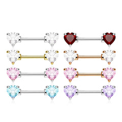 Pair of 14G Silver Sparkling Heart Gems Nipple Barbells.Nipple Piercing. Nipple Rings. Nipple Jewelry. Body Jewelry.Heart Nipple Ring