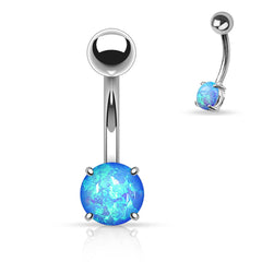 14G Silver Minimalist Dainty Opal Belly Button Ring