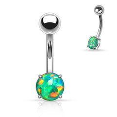 14G Silver Minimalist Dainty Opal Belly Button Ring
