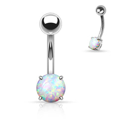 14G Silver Minimalist Dainty Opal Belly Button Ring