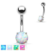 14G Silver Minimalist Dainty Opal Belly Button Ring