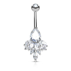 14G Teardrop and Sparkling Marquise Gems Belly Button Ring