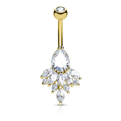 14G Teardrop and Sparkling Marquise Gems Belly Button Ring