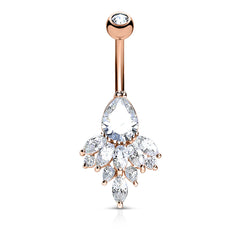 14G Teardrop and Sparkling Marquise Gems Belly Button Ring