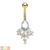 14G Teardrop and Sparkling Marquise Gems Belly Button Ring