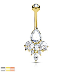 14G Teardrop and Sparkling Marquise Gems Belly Button Ring