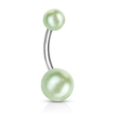 14G Silver Light Green Pearl Texture Basic Belly Button Ring