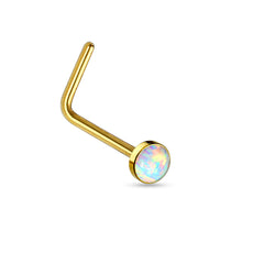 20G White Opal Bezel Set L Shape Nose Stud. Nose Piercing. Nose Stud. Nose Piercing.