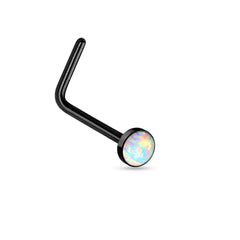 20G White Opal Bezel Set L Shape Nose Stud. Nose Piercing. Nose Stud. Nose Piercing.