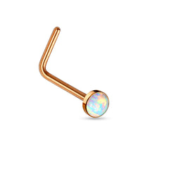 20G White Opal Bezel Set L Shape Nose Stud. Nose Piercing. Nose Stud. Nose Piercing.