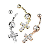 Dangling Cross with Prong Set Sparkling Clear Stones Belly Button Ring. Belly Ring. Belly Piercing.