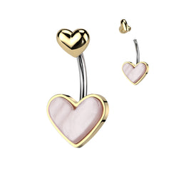 14G Heart Mother of Pearl Belly Button Ring, Simple Belly Ring