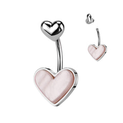 14G Heart Mother of Pearl Belly Button Ring, Simple Belly Ring
