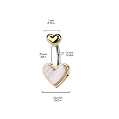 14G Heart Mother of Pearl Belly Button Ring, Simple Belly Ring