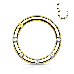 16G  Round Hinged Septum Clicker Ring with Multiple Clear Gems
