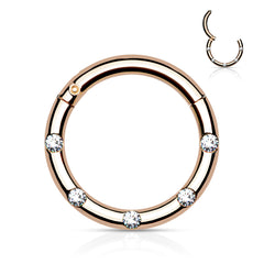 16G  Round Hinged Septum Clicker Ring with Multiple Clear Gems
