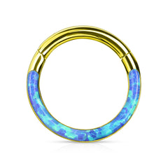 16G Surgical Steel Opal Inlay Front Facing 10MM/8MM Septum Clicker Ring. Septum Piercing. Septum Ring. Nose Ring.